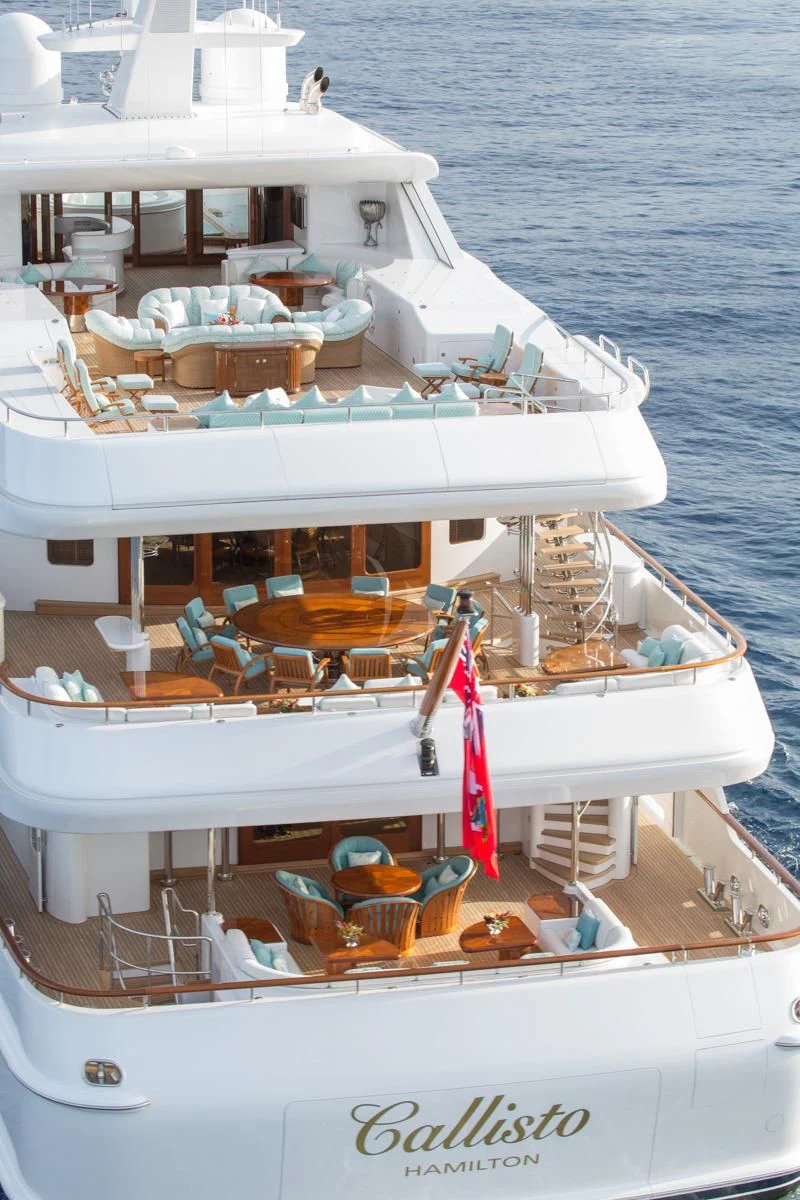 a boat with chairs on it aboard NECTAR Yacht for Sale