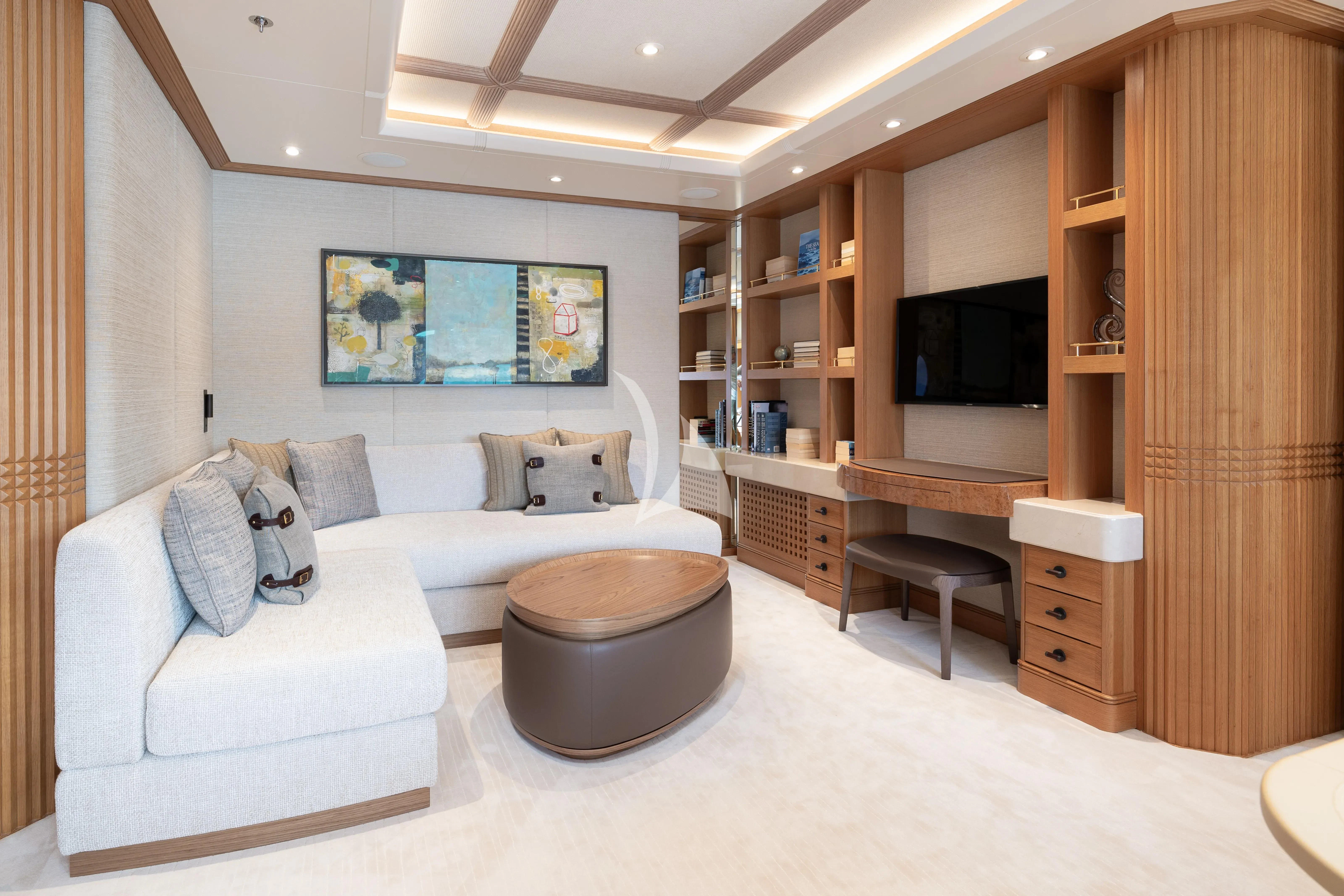 a room with a couch and a television aboard NECTAR Yacht for Sale