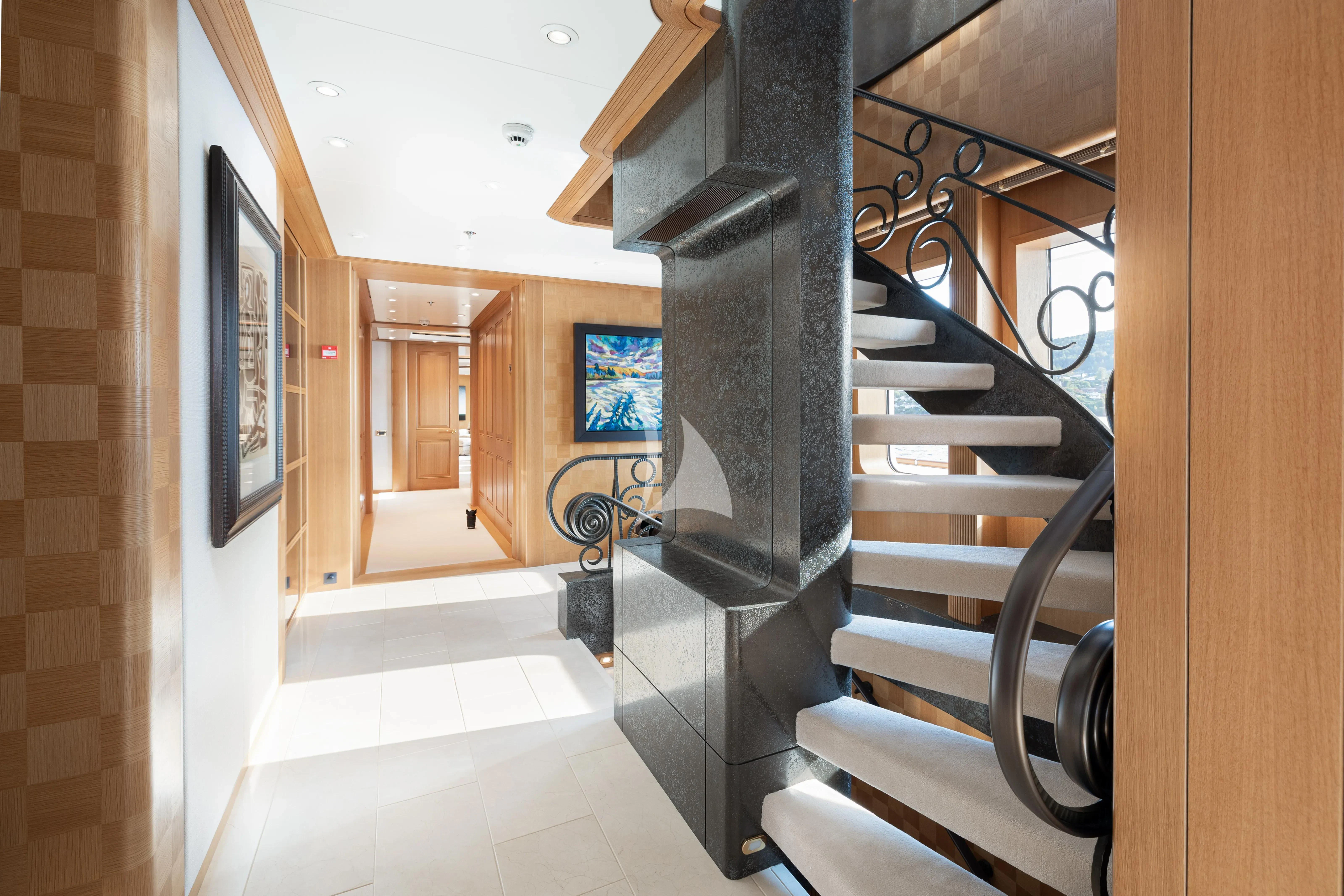 a staircase in a building aboard NECTAR Yacht for Sale