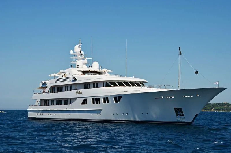a large white boat in the water aboard NECTAR Yacht for Sale