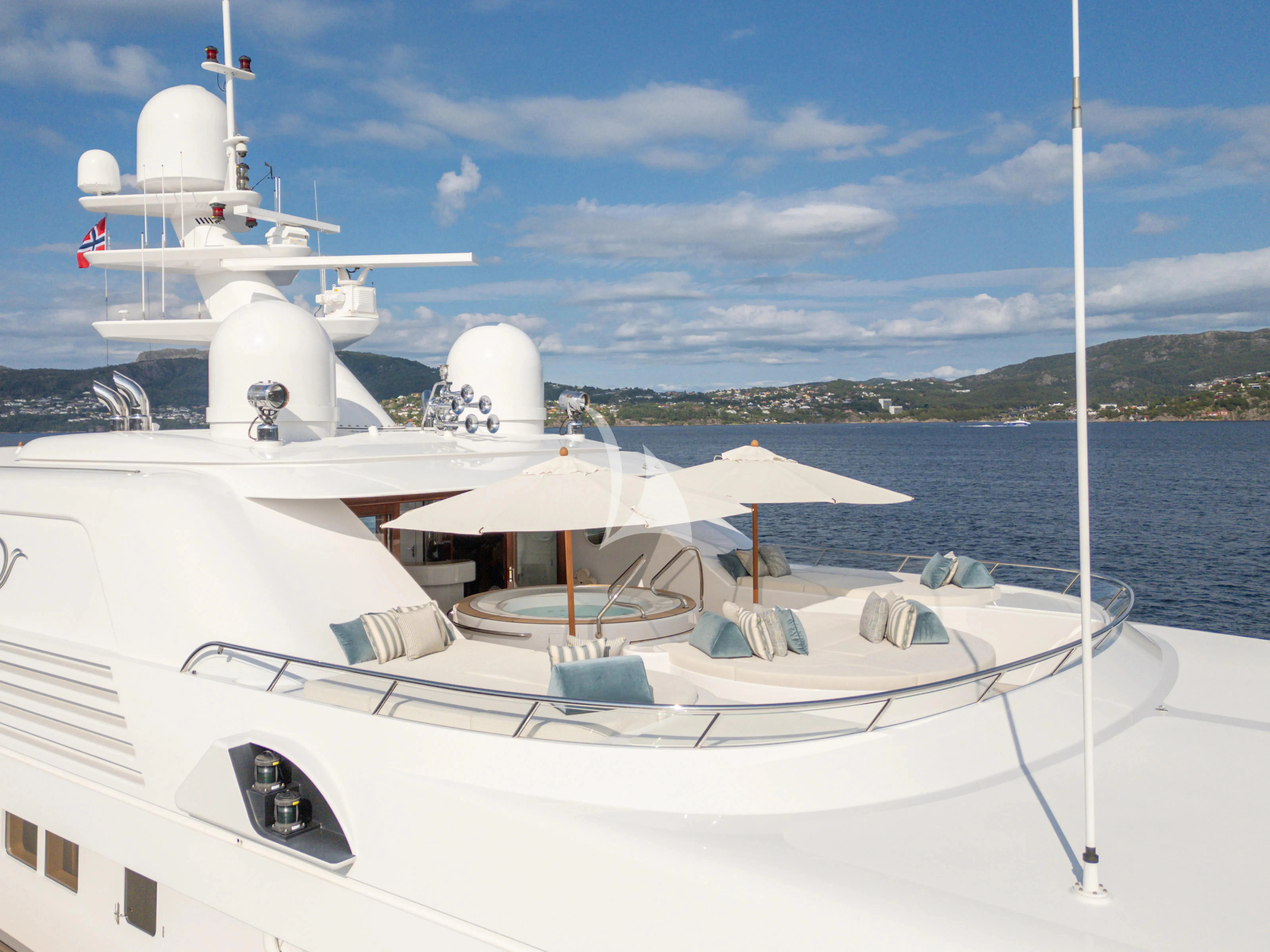 a white boat on the water aboard NECTAR Yacht for Sale
