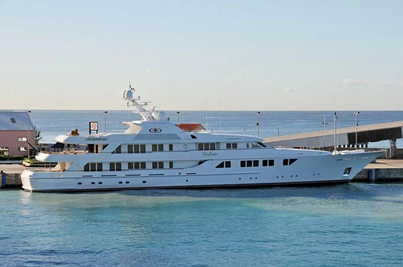 a large white boat in the water aboard NECTAR Yacht for Sale