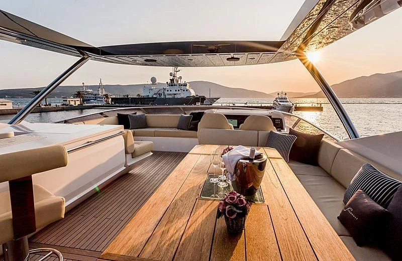 a large boat on a large body of water aboard STARDUST OF MARY Yacht for Sale