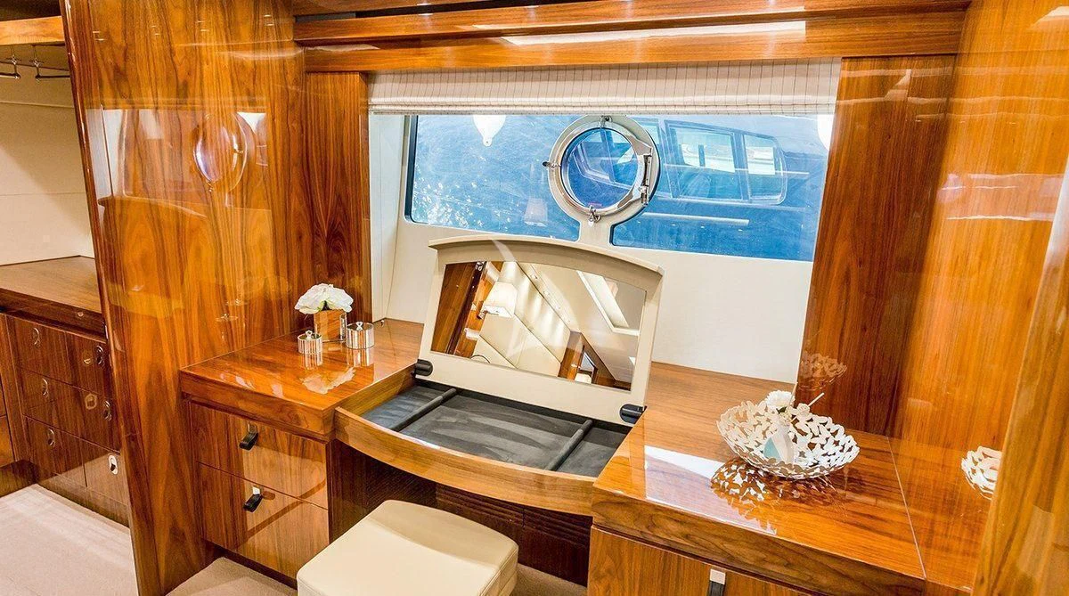 a bathroom with a large window aboard STARDUST OF MARY Yacht for Sale