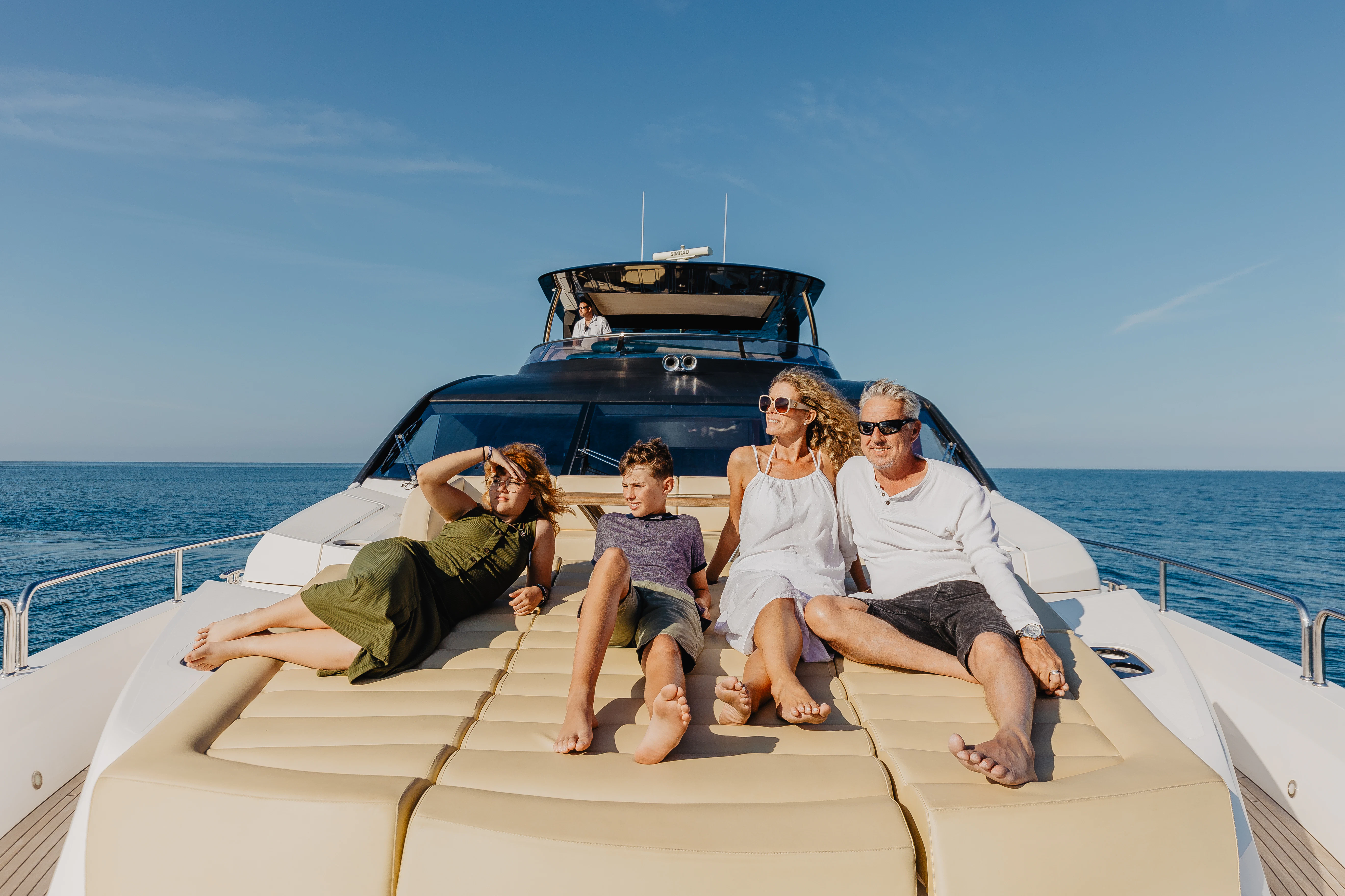 a group of people sitting on a boat aboard STARDUST OF MARY Yacht for Sale