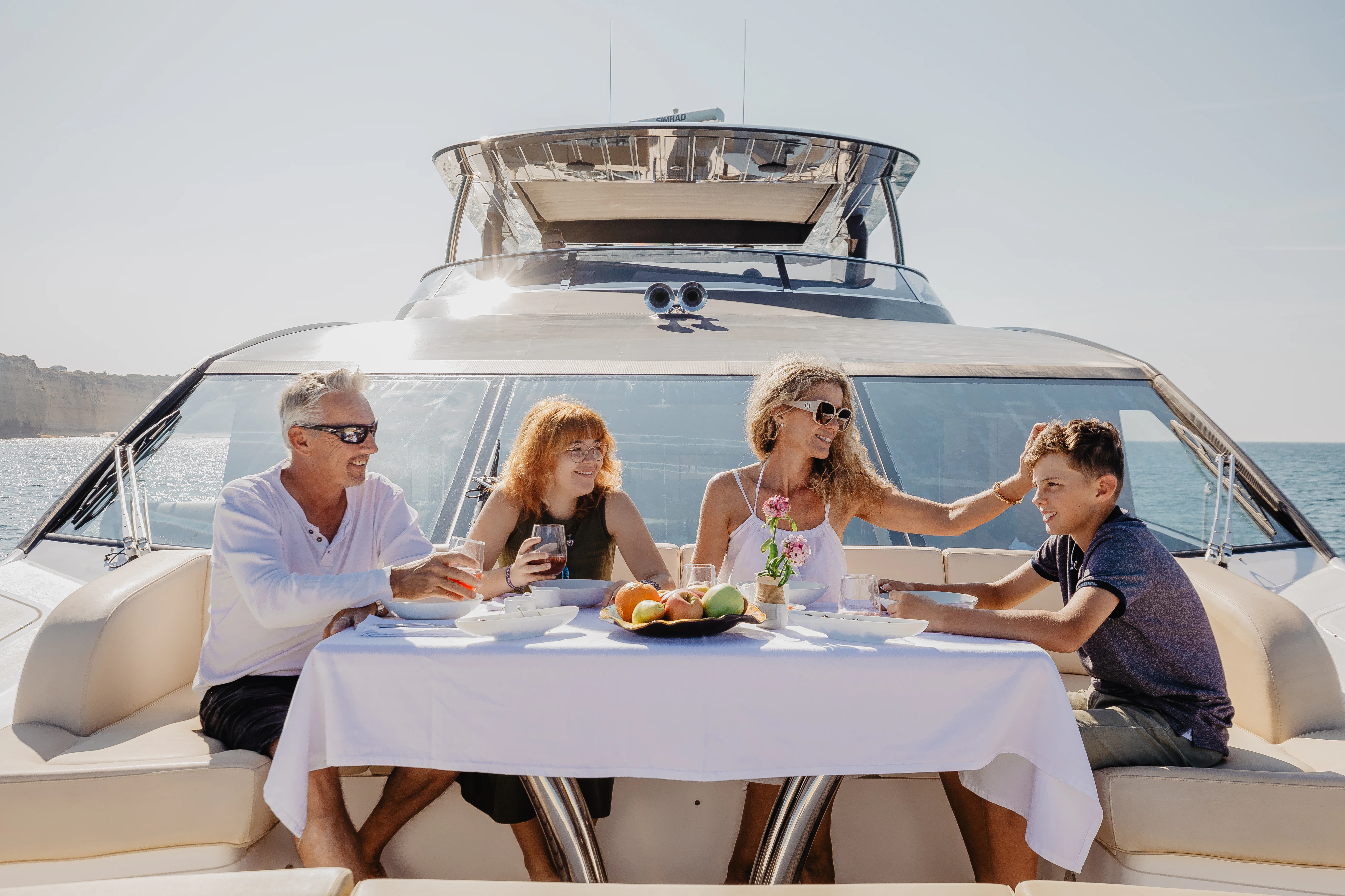 a group of people sitting on a boat aboard STARDUST OF MARY Yacht for Sale