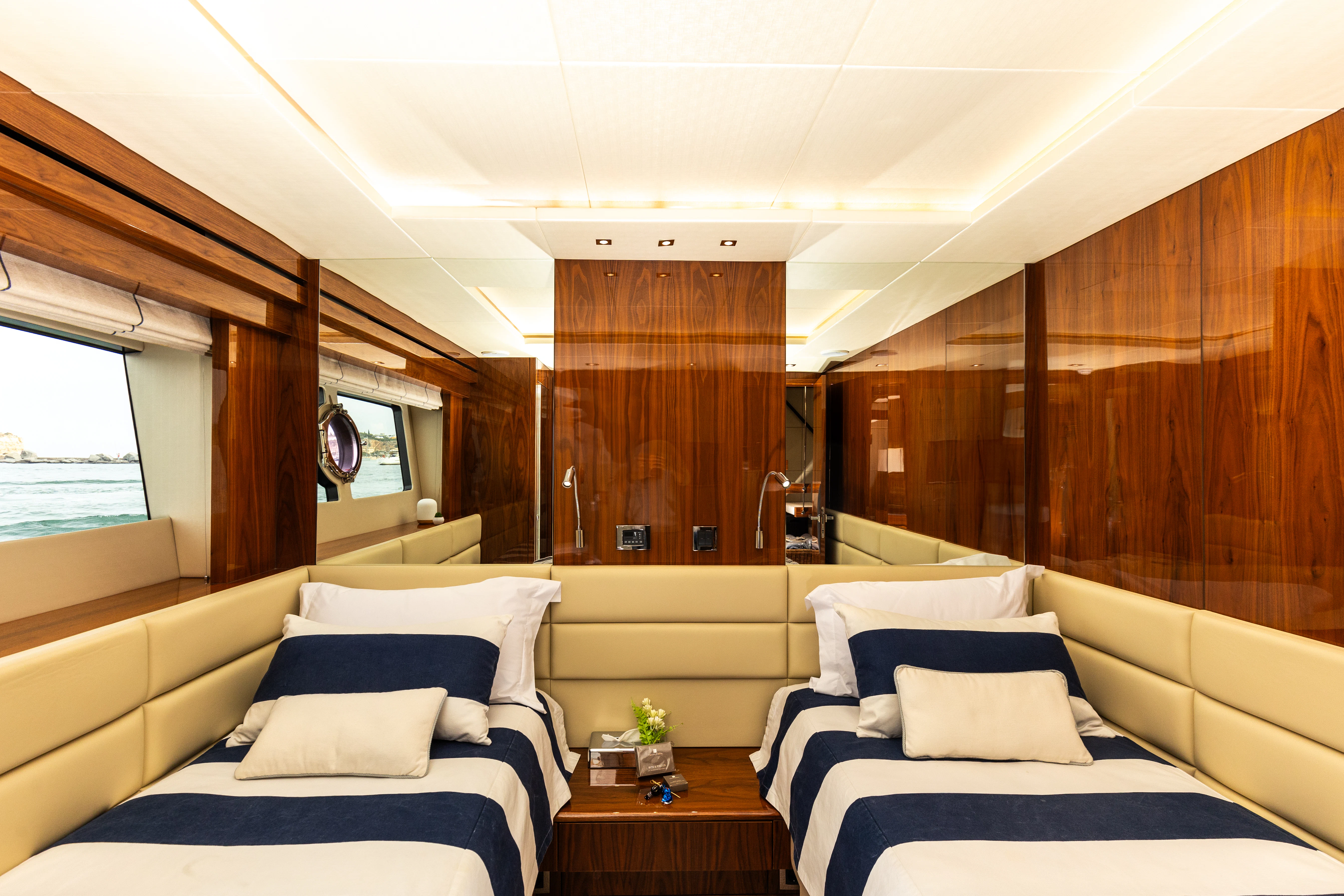 a room with two beds aboard STARDUST OF MARY Yacht for Sale