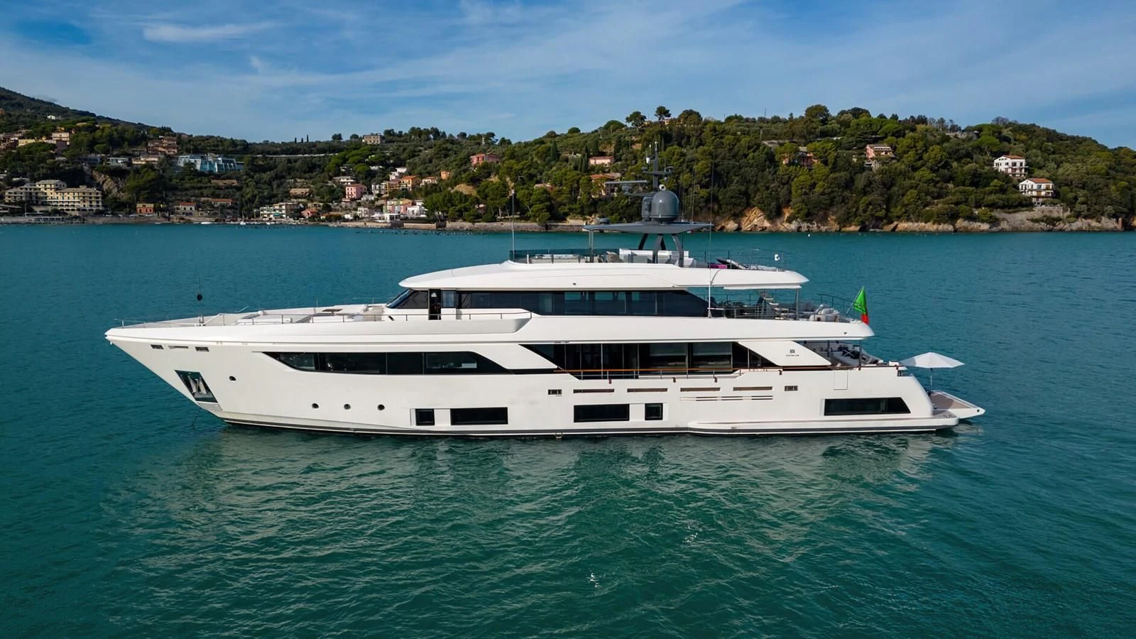 a white yacht in the water aboard FRANGELO Yacht for Sale