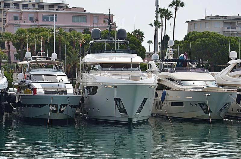 several boats in a harbor aboard FRANGELO Yacht for Sale