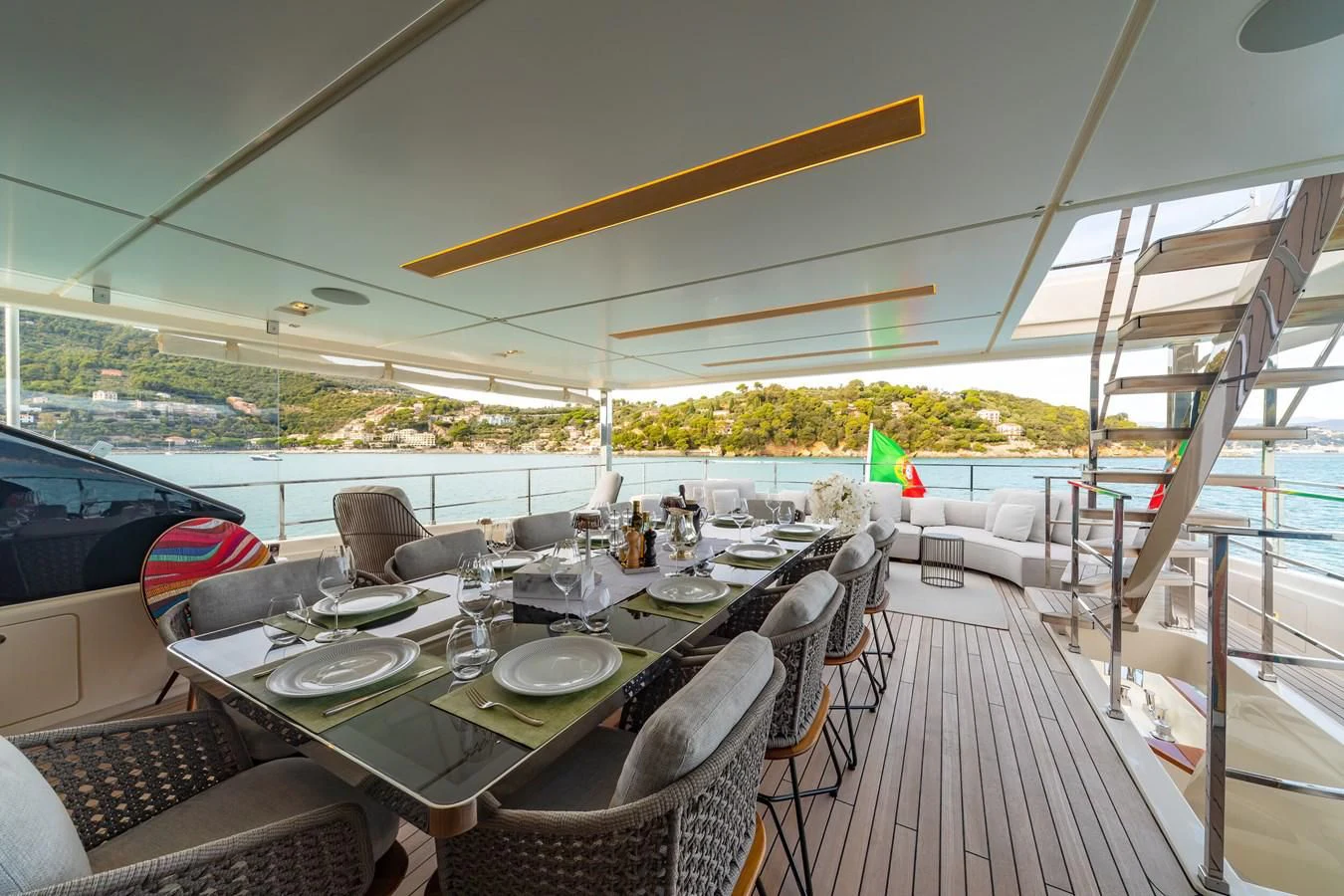 a table on a boat aboard FRANGELO Yacht for Sale