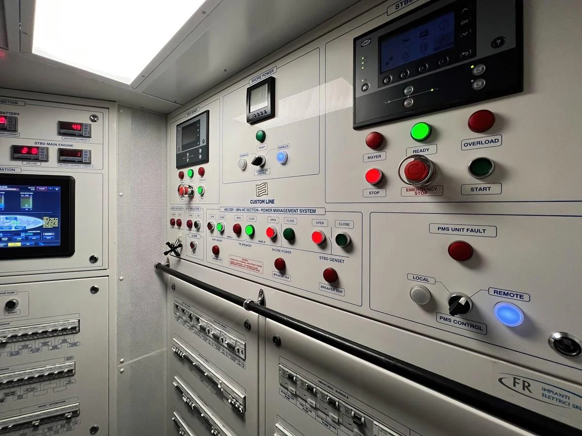 a control panel of a control panel aboard FRANGELO Yacht for Sale