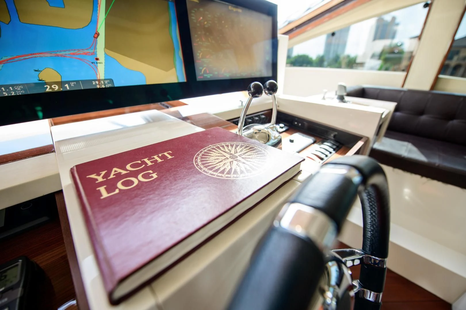 a desk with a computer and a chair aboard CHAPTER II Yacht for Sale