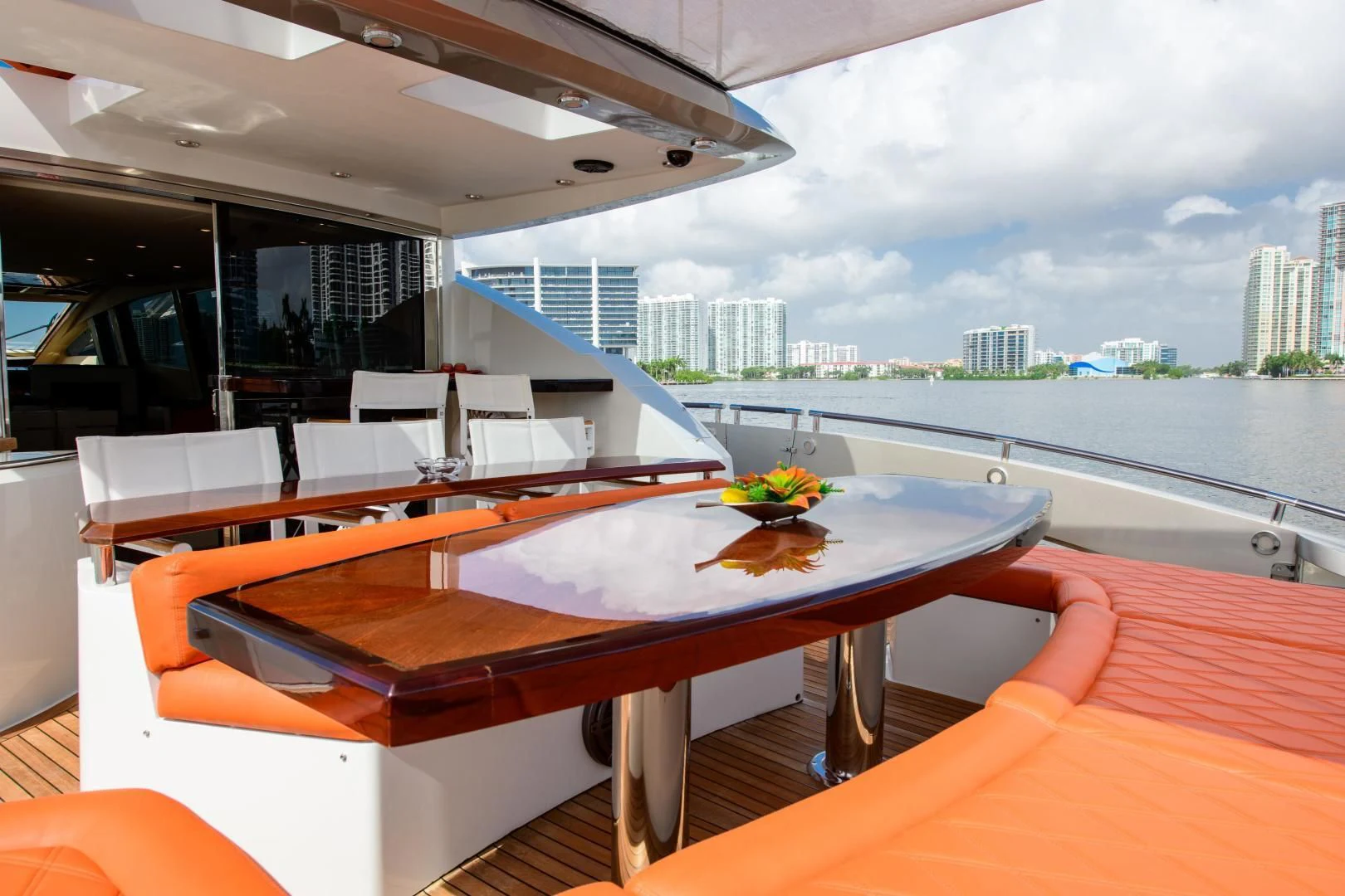a table with a plant on it aboard CHAPTER II Yacht for Sale