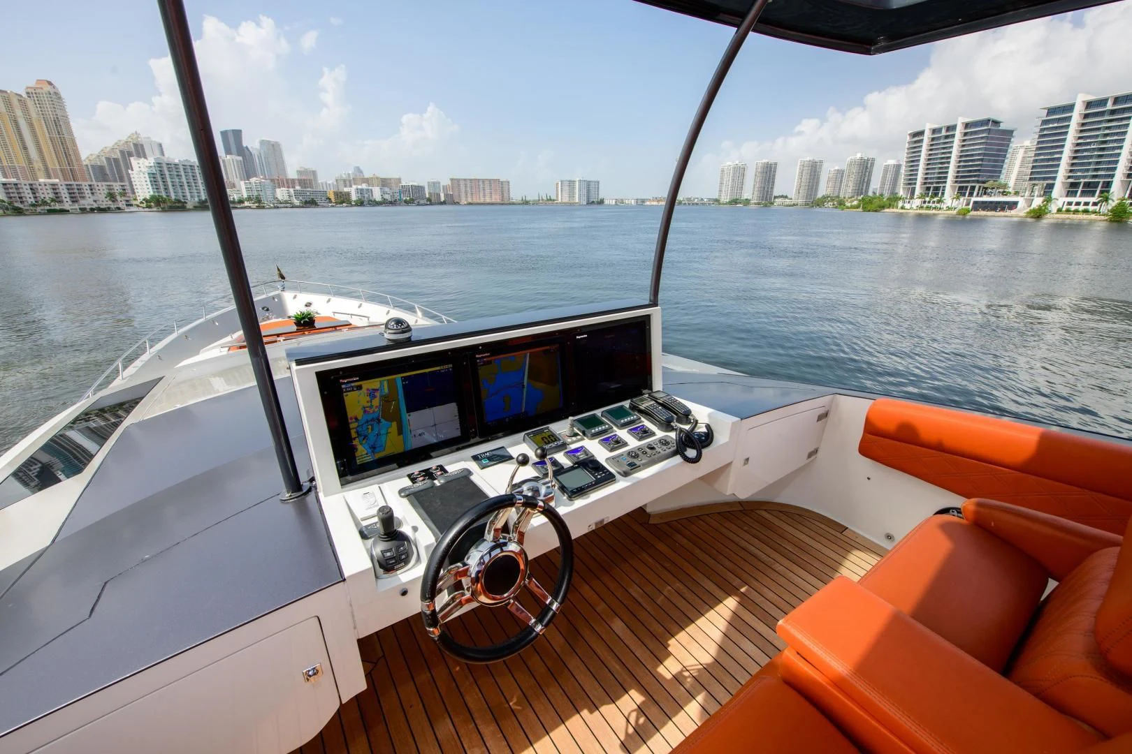 a boat with a large screen aboard CHAPTER II Yacht for Sale