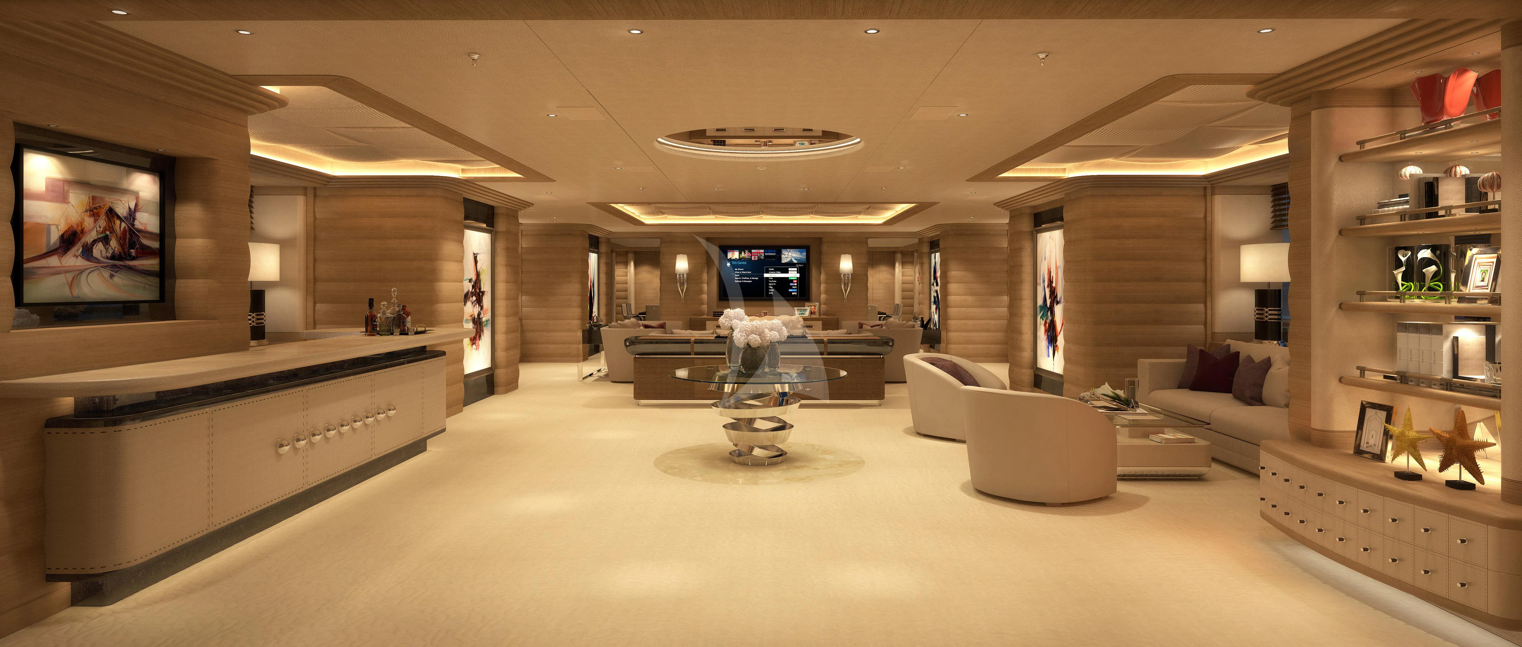 a large room with a couch and a tv on the wall aboard MAR Yacht for Sale