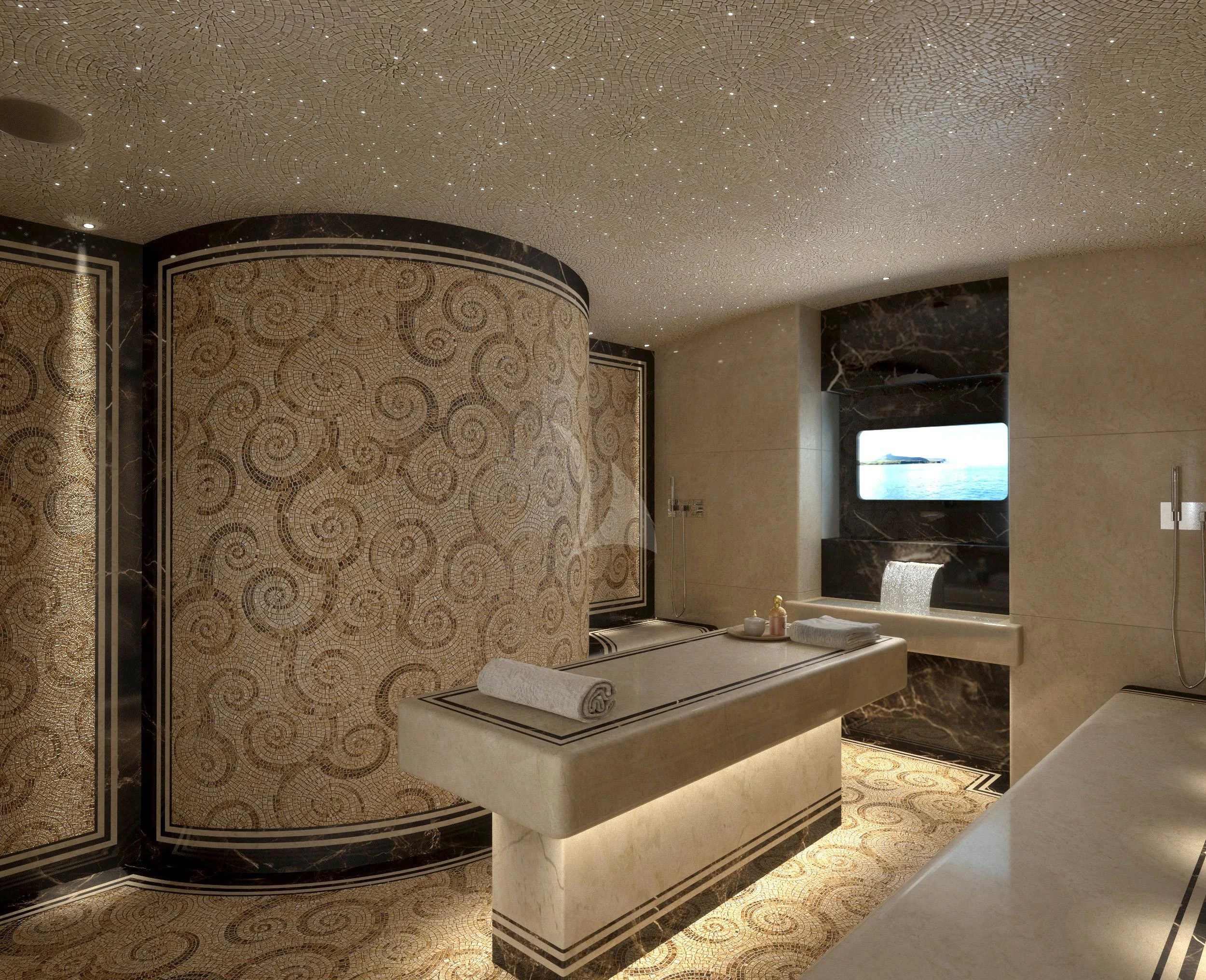 a bathroom with a marble counter aboard MAR Yacht for Sale