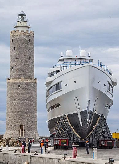 a large white ship aboard MAR Yacht for Sale