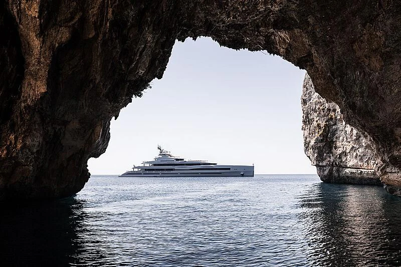 a cave with a ship in it aboard MAR Yacht for Sale