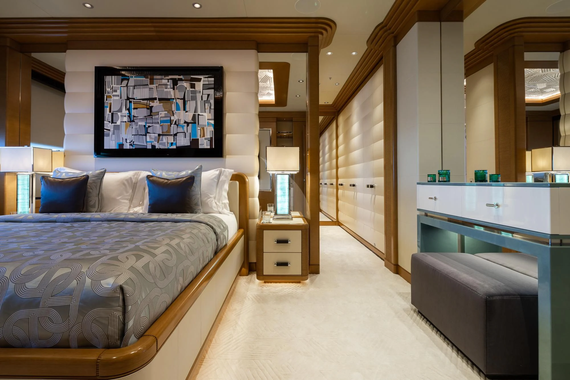 a bed in a room aboard MAR Yacht for Sale