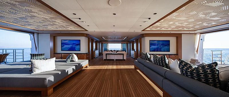 a large bedroom with a large bed aboard MAR Yacht for Sale