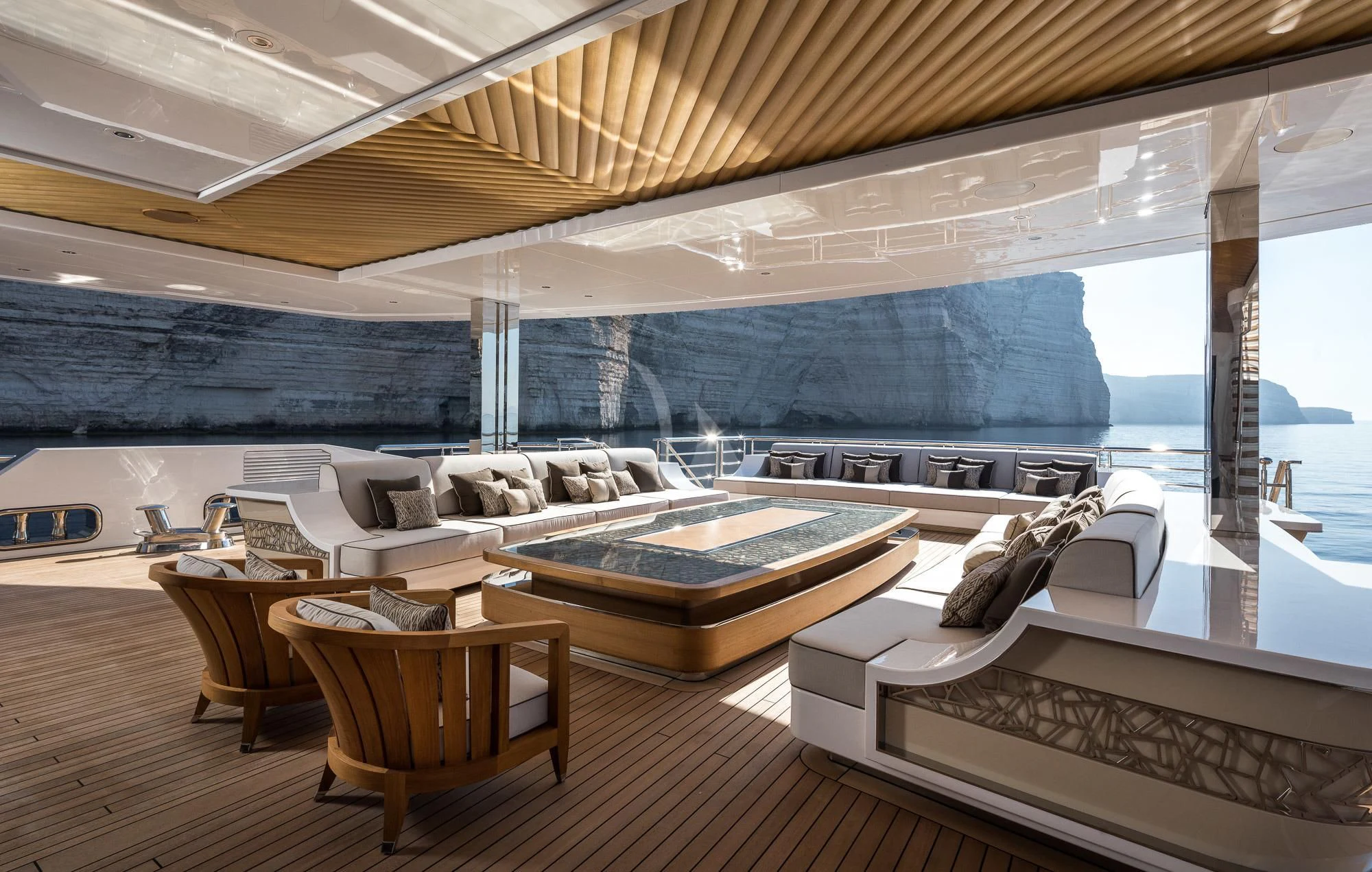a modern looking living room aboard MAR Yacht for Sale