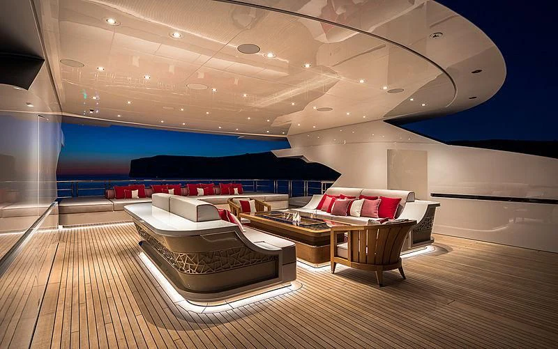 a large room with a couch and a pool table aboard MAR Yacht for Sale