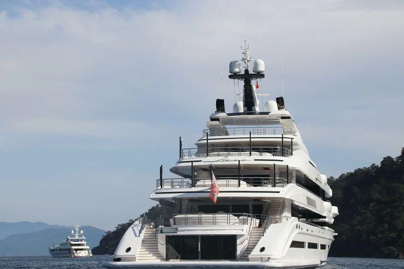 a large ship in the water aboard MAR Yacht for Sale