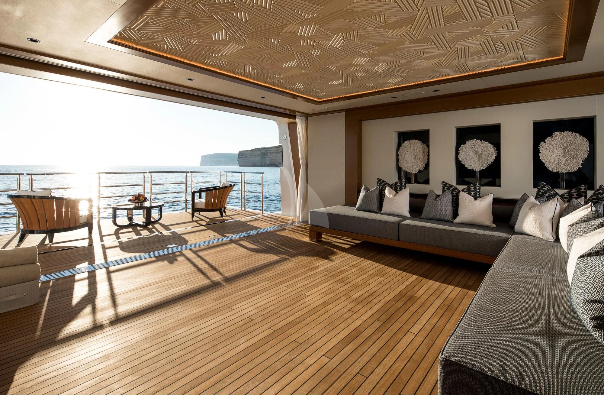 a large living room with a large balcony aboard MAR Yacht for Sale