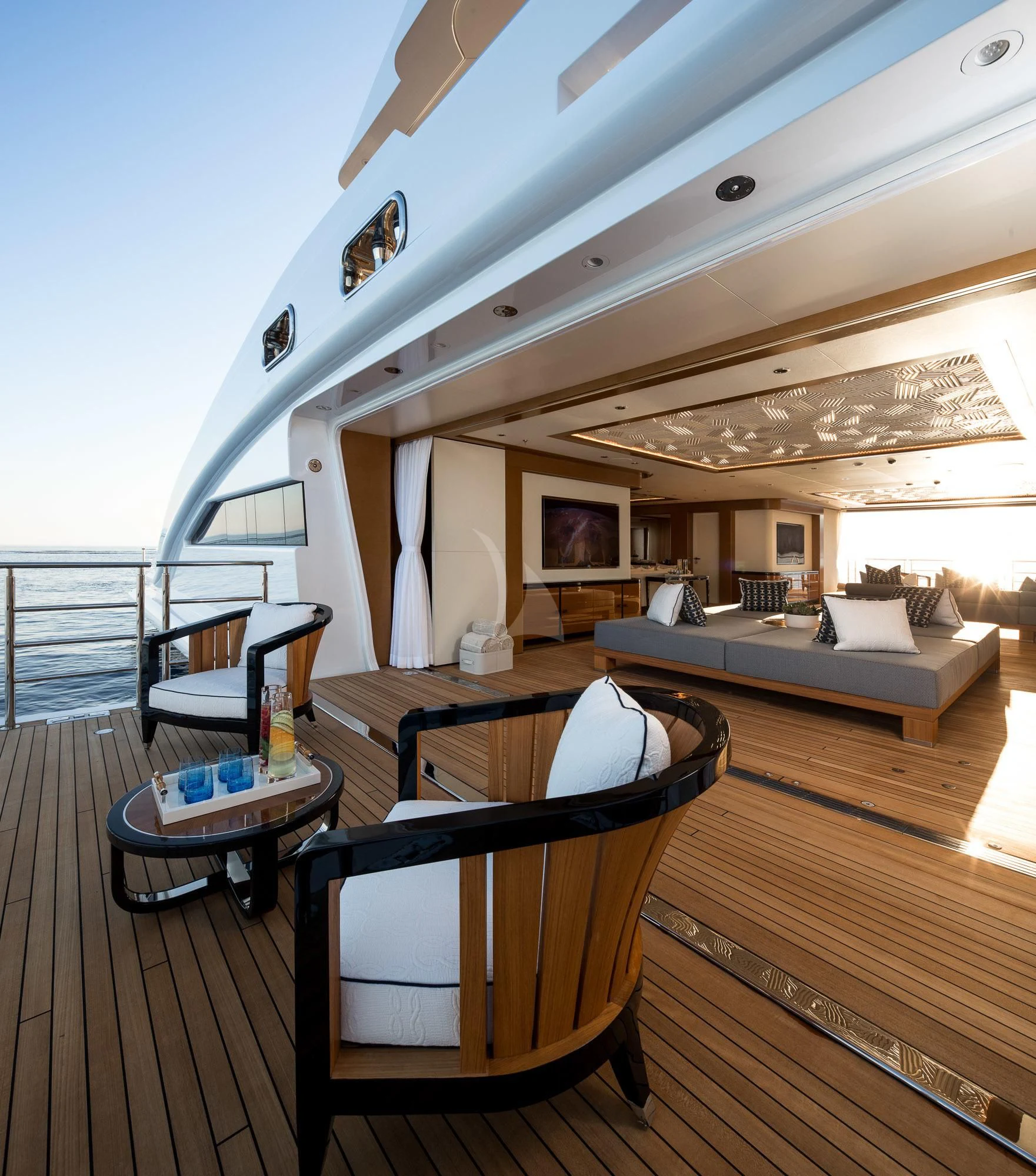 a room with a bed and a table aboard MAR Yacht for Sale