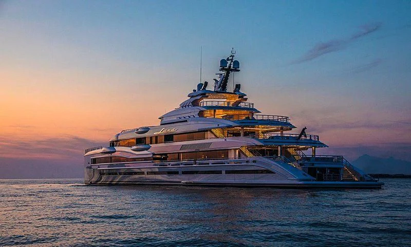 a large ship in the water aboard MAR Yacht for Sale