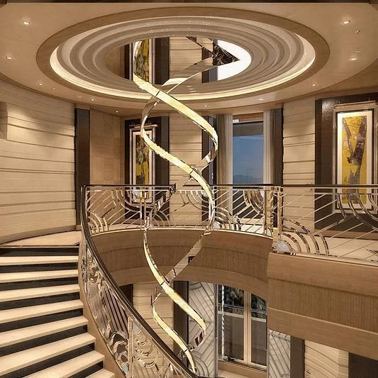 a staircase with a glass ceiling aboard MAR Yacht for Sale