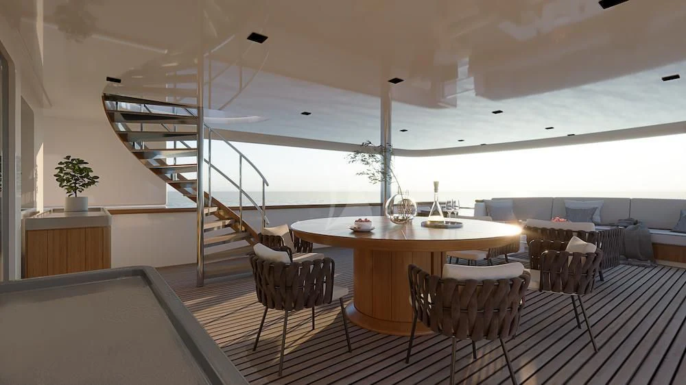 a room with a table and chairs aboard EMERALD Yacht for Charter