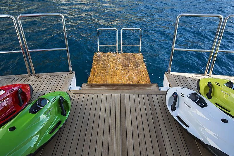 a row of boats on a dock aboard EMERALD Yacht for Charter