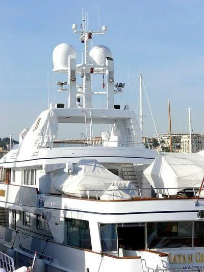 a large white boat aboard EMERALD Yacht for Charter