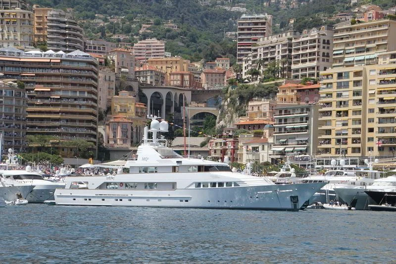 a group of boats in a harbor aboard EMERALD Yacht for Charter