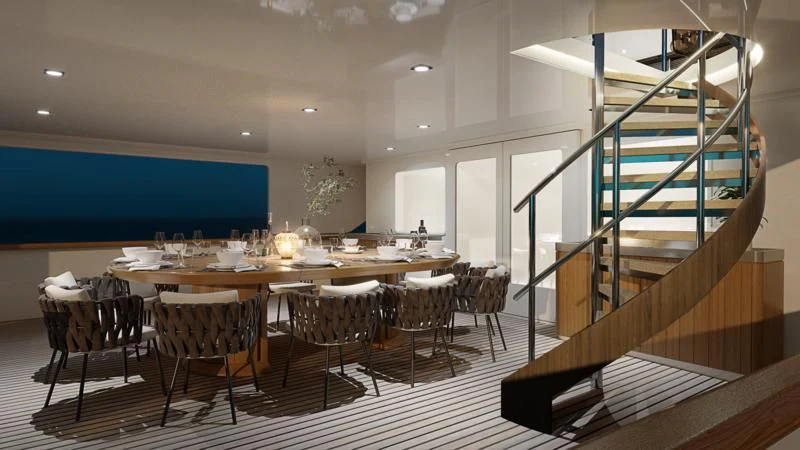 a room with a table and chairs aboard EMERALD Yacht for Charter
