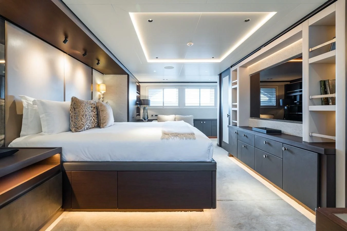 a bed in a room aboard EMERALD Yacht for Charter
