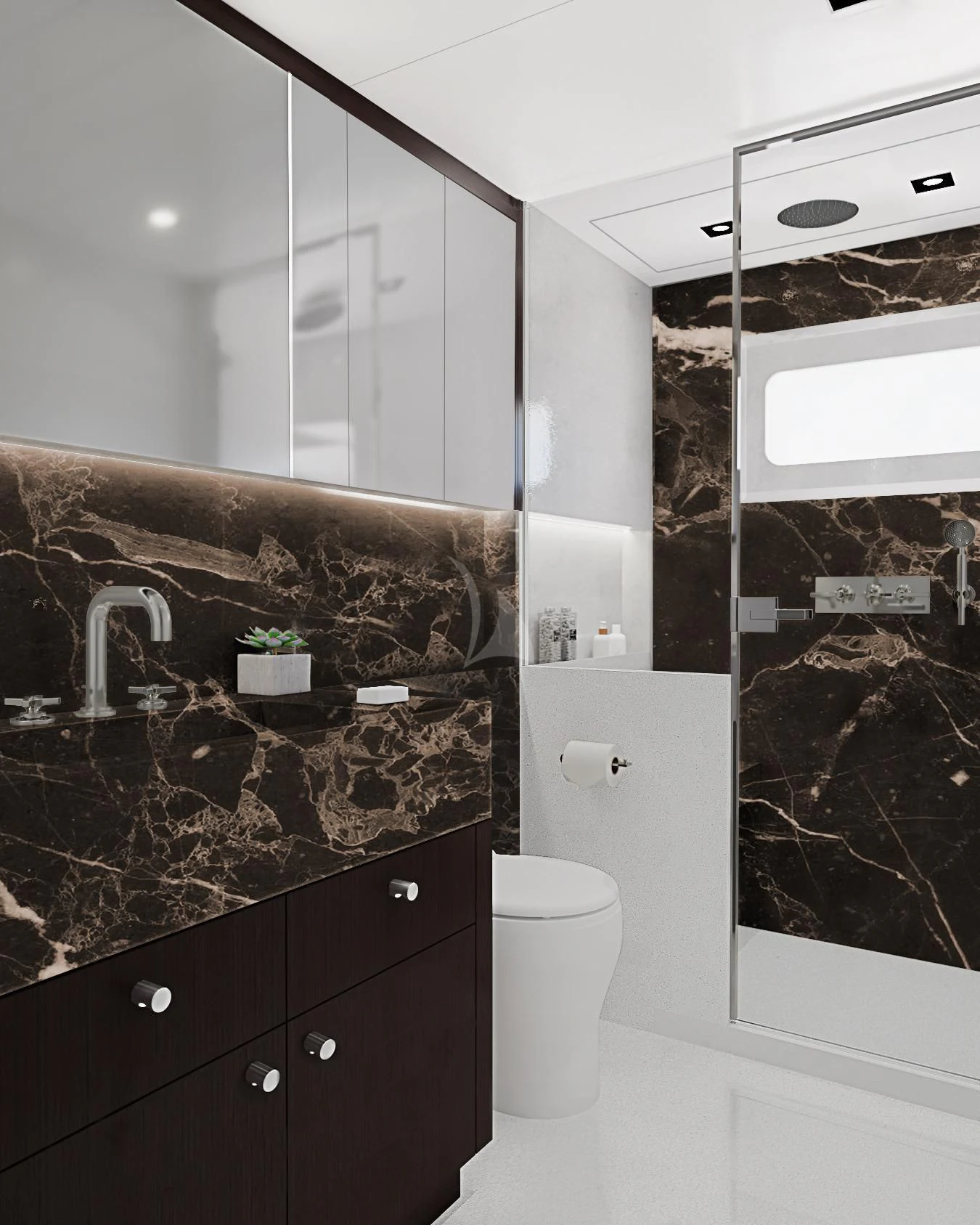 a bathroom with a glass shower aboard EMERALD Yacht for Charter