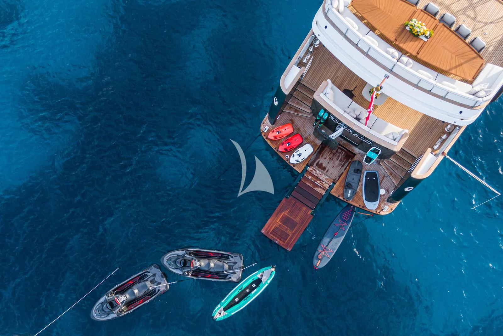 a high angle view of a boat aboard EMERALD Yacht for Charter
