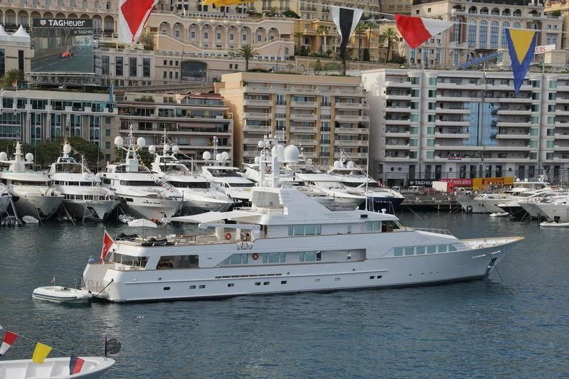 a group of boats in a harbor aboard EMERALD Yacht for Charter