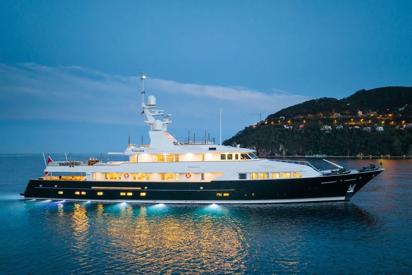 a large ship on the water aboard EMERALD Yacht for Charter