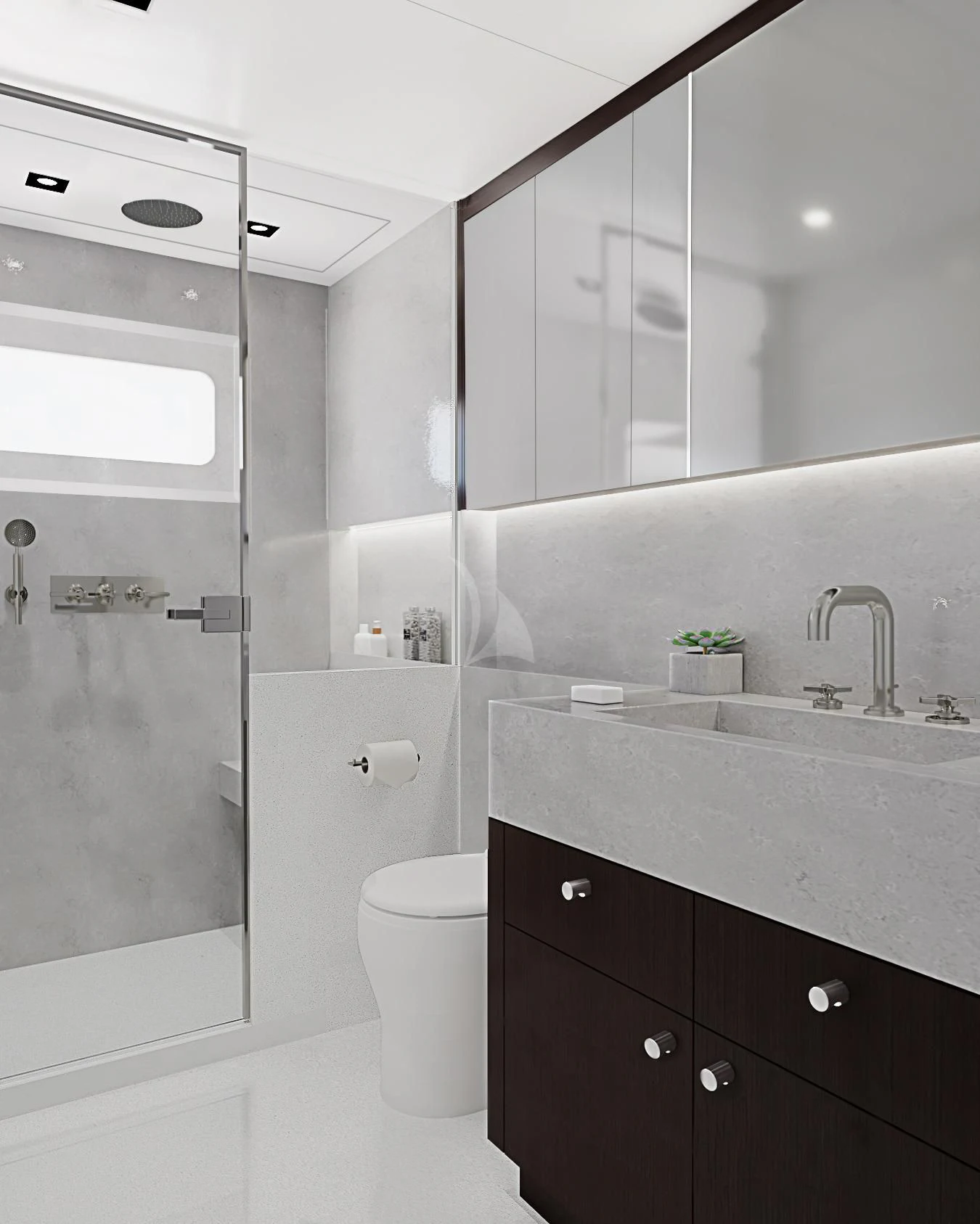 a bathroom with a glass shower aboard EMERALD Yacht for Charter