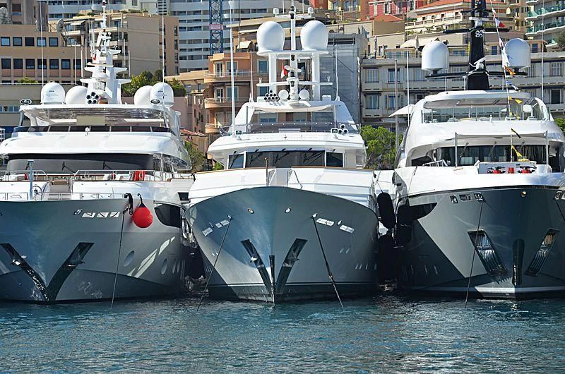 several boats in a harbor aboard EMERALD Yacht for Charter