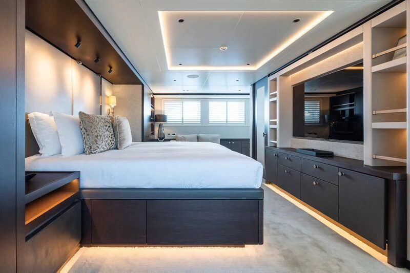 a bed in a room aboard EMERALD Yacht for Charter