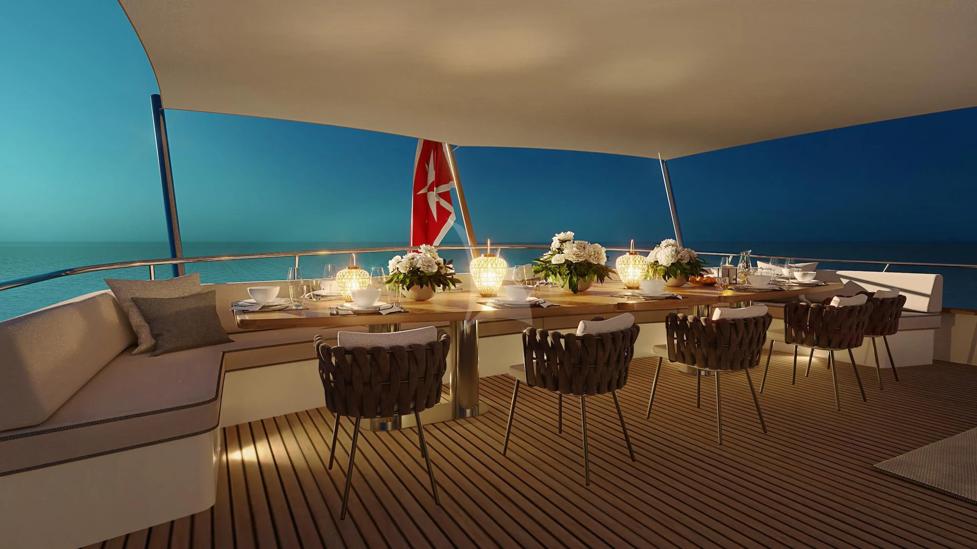 a room with a table and chairs aboard EMERALD Yacht for Charter
