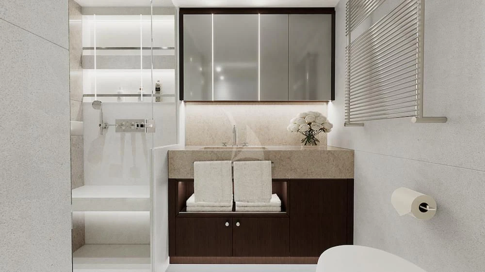 a bathroom with a marble counter top aboard EMERALD Yacht for Charter