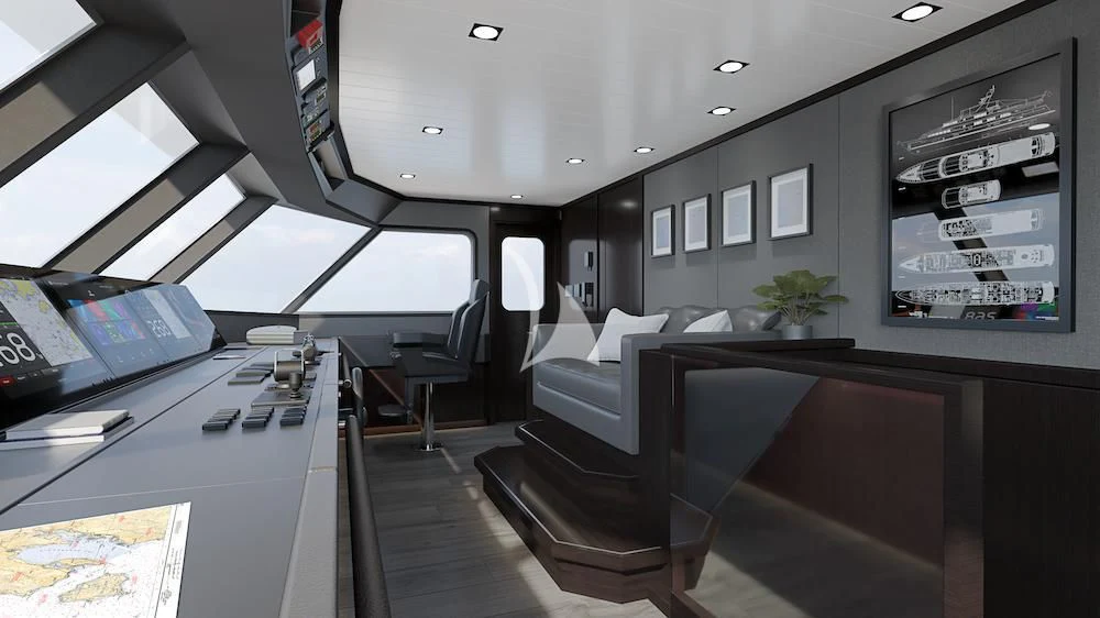 an office with a large screen aboard EMERALD Yacht for Charter