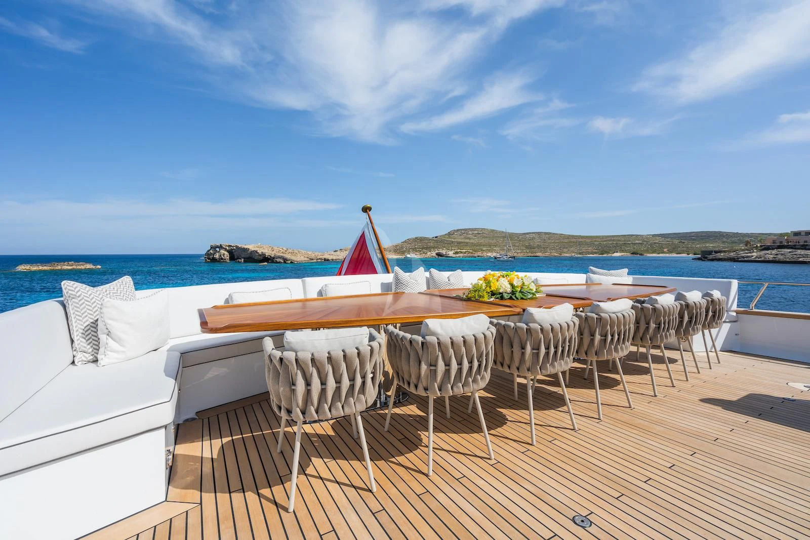 a table set for a wedding aboard EMERALD Yacht for Charter