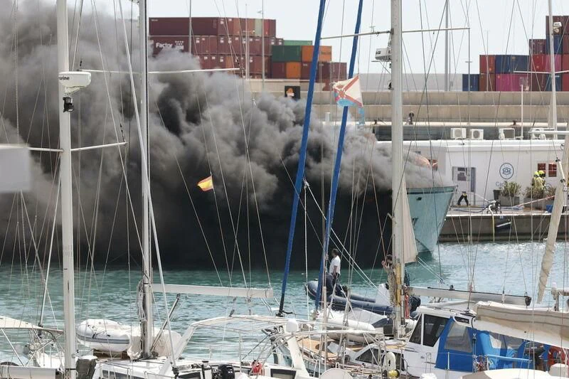 a boat with smoke coming out of it aboard PESA Yacht for Sale