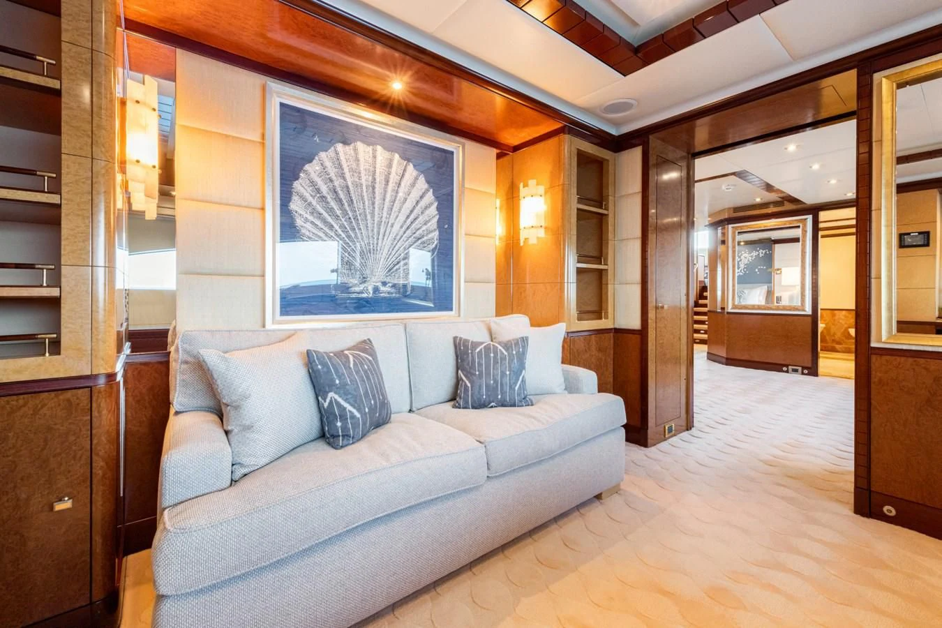 a living room with a couch aboard JAGUAR Yacht for Charter